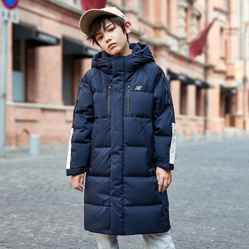 Chaqueta larga de invierno para ni&ntilde;o, mono de nieve para ni&ntilde;o, abrigo largo para ni&ntilde;o, Plum&iacute;fero a prueba de viento, Parka gruesa con capucha para exterior, 90%-0