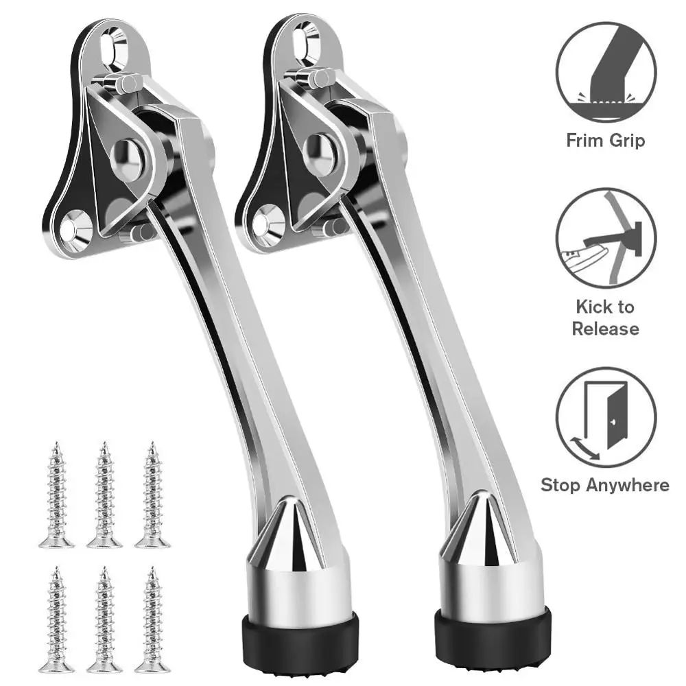 

2 Pack 4-Inch Door Stopper Hinge Metal Kickdown Door Stop Door Kickstand with Non-Slip Rubber Tip for Heavy Garage Door