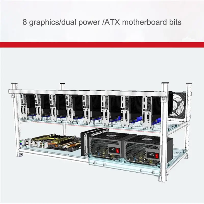 

8 GPU Open Mining Frame ATX Motherboard Bracket Fixing Frame Bitcoin Mining Rig Case With Multi-Fan Position For Graphics Card