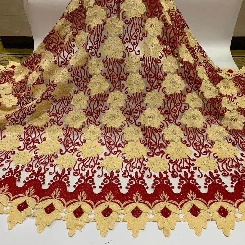 

5yards New Arrival African Lace Fabric stones Embroidered Mesh Lace Fabric African French Net tulle Lace Faric DFJN052