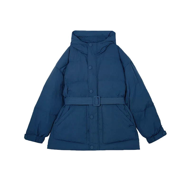 Blue Down Jacket Women Full Sleeve Loose Thicken Warm Hooded Jacket Women 2022 Winter Korean Fashion Solid Down Coats Female