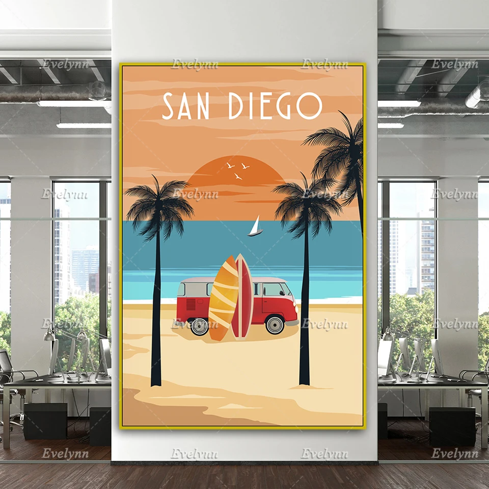 Дорожная печать в Сан Диего плакат дорожная Калифорнии семейный декор холст