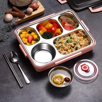 2021 portable 304 stainless steel canteen compartment square dining bucket with tableware soup bowl bento box with bag
