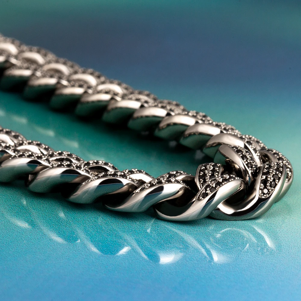 12 мм Bling Iced Out Майами кубинская звено цепи черный 18/20 дюймов ожерелье с Cz микро-набор Высокое качество раппер цепи хип хоп ювелирные изделия