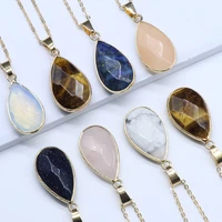 natural stone water drop amethyst rose quartz tigers eye opal crystal pendant necklace for women jewelry