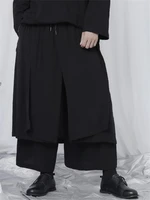 mens wide leg pants new casual mens multi layer quilt design classic dark personality large size wide leg pants