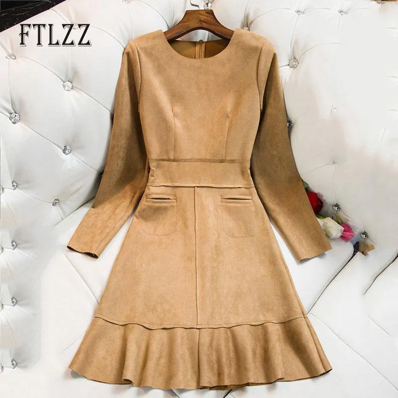 Модная женская уличная одежда комбинированное платье из замшевой ткани Осень