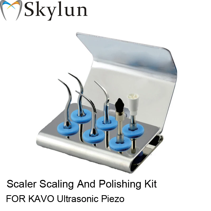 Dental Ultrasonic Scaler Tip Kit PC1*2 GC1 GC2 Scaling+Polishing Kit SILVER Scaler Tips BRUSH PROPHY Fit KAVO Dental Scaler AT49