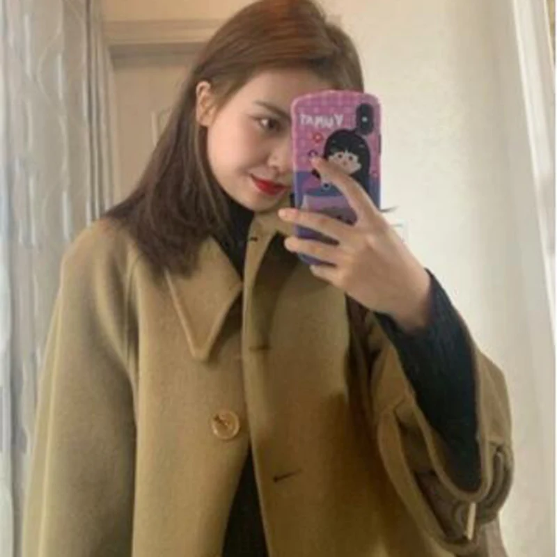 

Women Autumn And Winter Elegant Super Long Wool Jacket with Waistbelt Button Up Woolen Overcoat Turn-down Collar Outerwear FC539