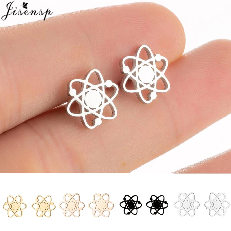 

Jisensp Minimalist Geometric Atom Shape Stud Earring Stainless Steel Earrings Punk Jewelry for Women Girl Graduation Gifts