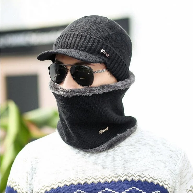 

Men's Winter Hat Keep Warm Knitted Beanies Scarf Mask Set Wool Gradient Hats Outdoor Thick Hedging Caps For Women