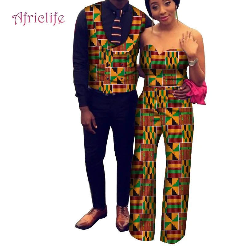 

Sweet Couple Clothing for Party Wedding Men Vest and Women Strapless Jumsuit Plus Size Custom Evening Dresses WYQ228