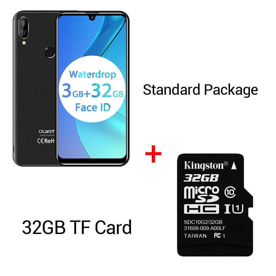 Black N 32GB Card OUKITEL C16 Pro 5,71 ''Android 9,0 19:9 MT6761P 3 ГБ 32 ГБ смартфон отпечаток пальца Лицо ID капля экран 5 В/1A 4G мобильный телефон - Цвет: Black N 32GB Card