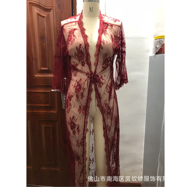 Пижама в европейском и американском стиле длинное кружевное платье-кардиган