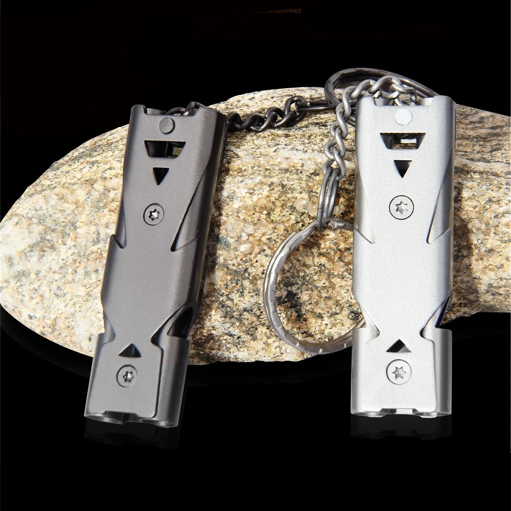 

1pcs Outdoors High Decibel Portable Keychain Whistle Stainless Steel Double Pipe Emergency Survival Whistle Multifunction Tools