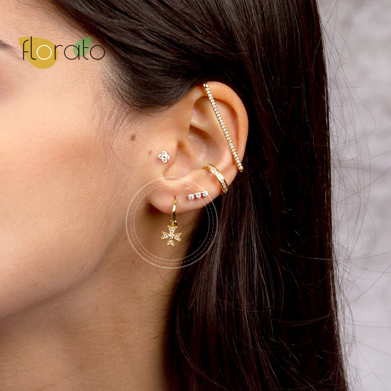 

Korean Design Zircon Hoop Earrings 925 Sterling Silver Crystal Flower Dangle Earrings For Women Girl Christmas Jewelry Pendantes