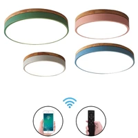 modern macaron led ceiling light super thin 6cm solid wood remote dimming ceiling lamp for living room bedroom kitchen lighting