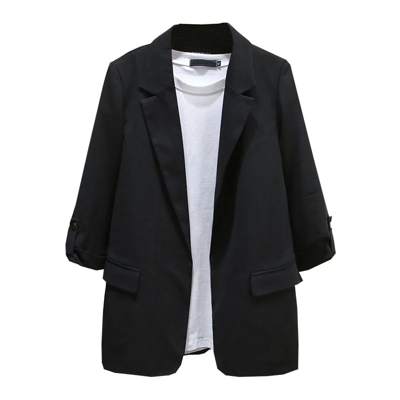 Женский пиджак с манжетами на рукавах весна 2020 однотонный тонкий деловой офисный