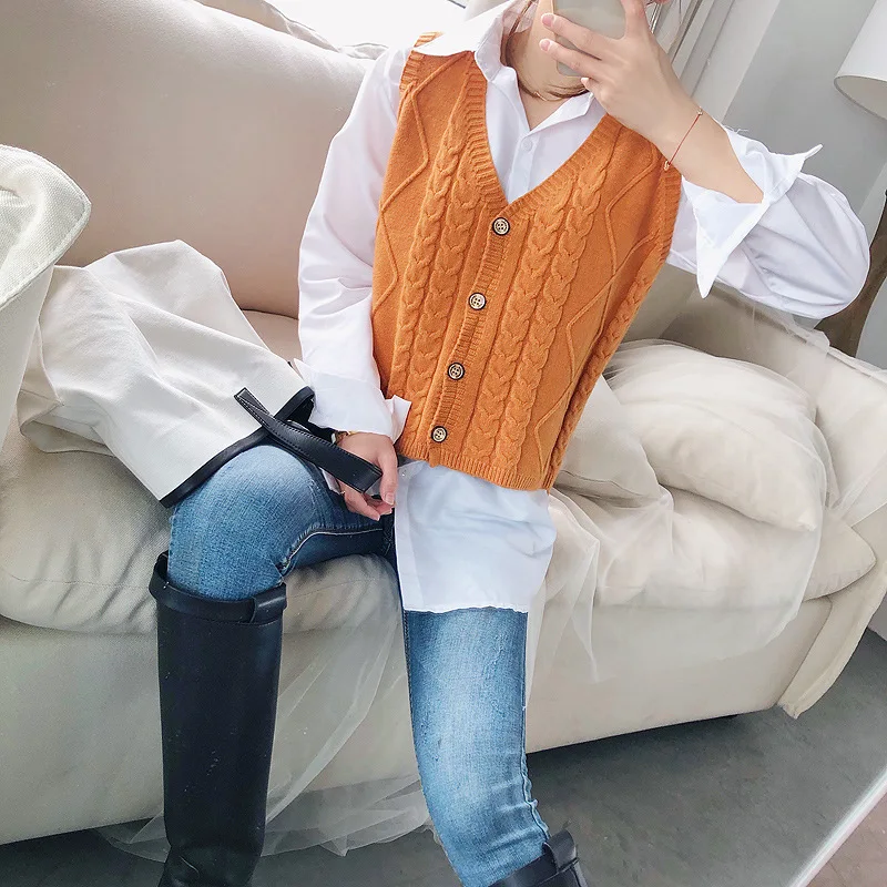 Осенне-зимний вязаный жилет 2019 корейская версия короткий свитер женский