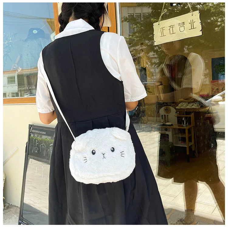 Cute Baby Girls Soft Plush Shoulder Bags Lovely Cat Children's Furry Messenger Bag Winter Kids Small Coin Purse Crossbody Bag
