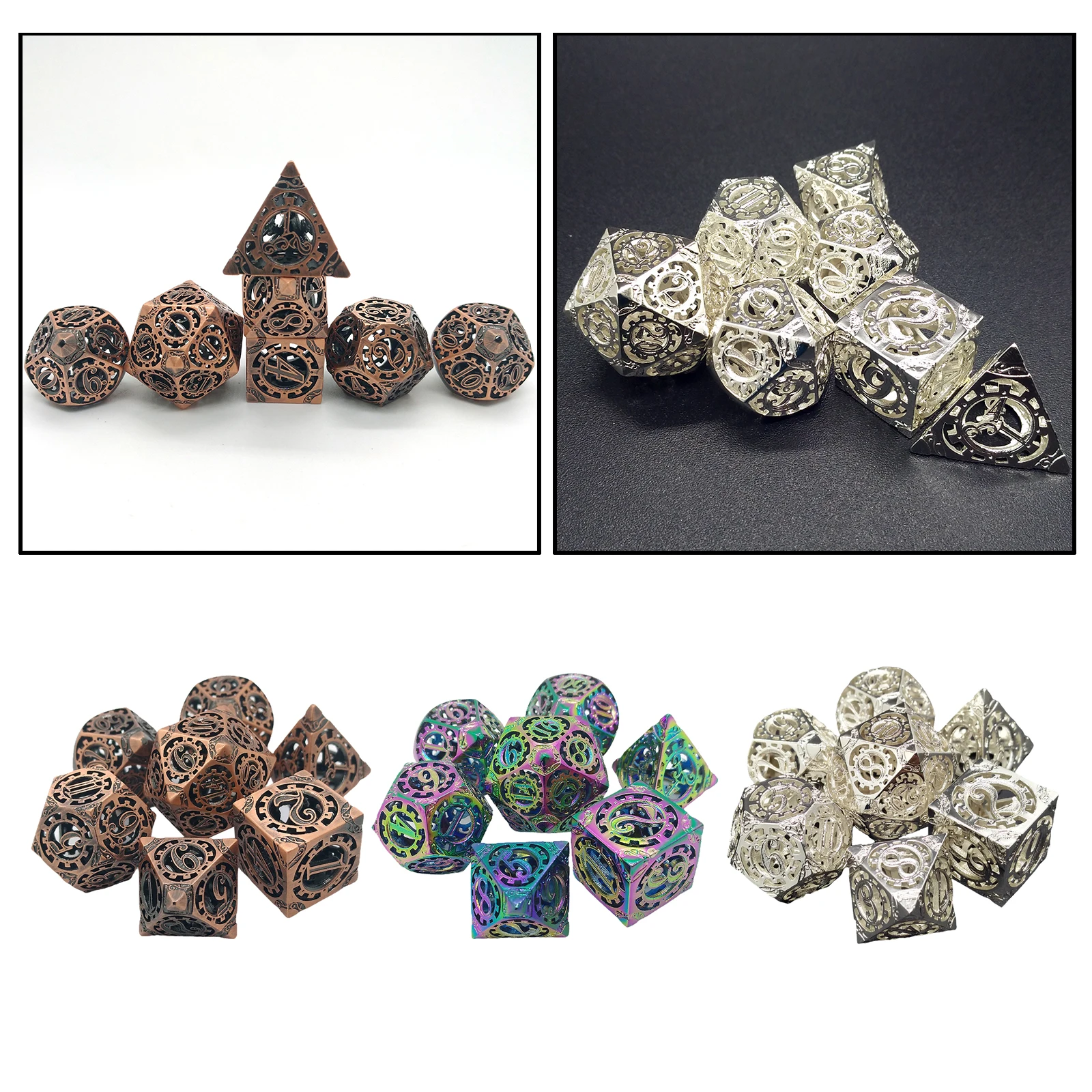 

7xMetal Steampunk Dice Polyhedral Pieces Antique Copper Solid Metal D&D Dice