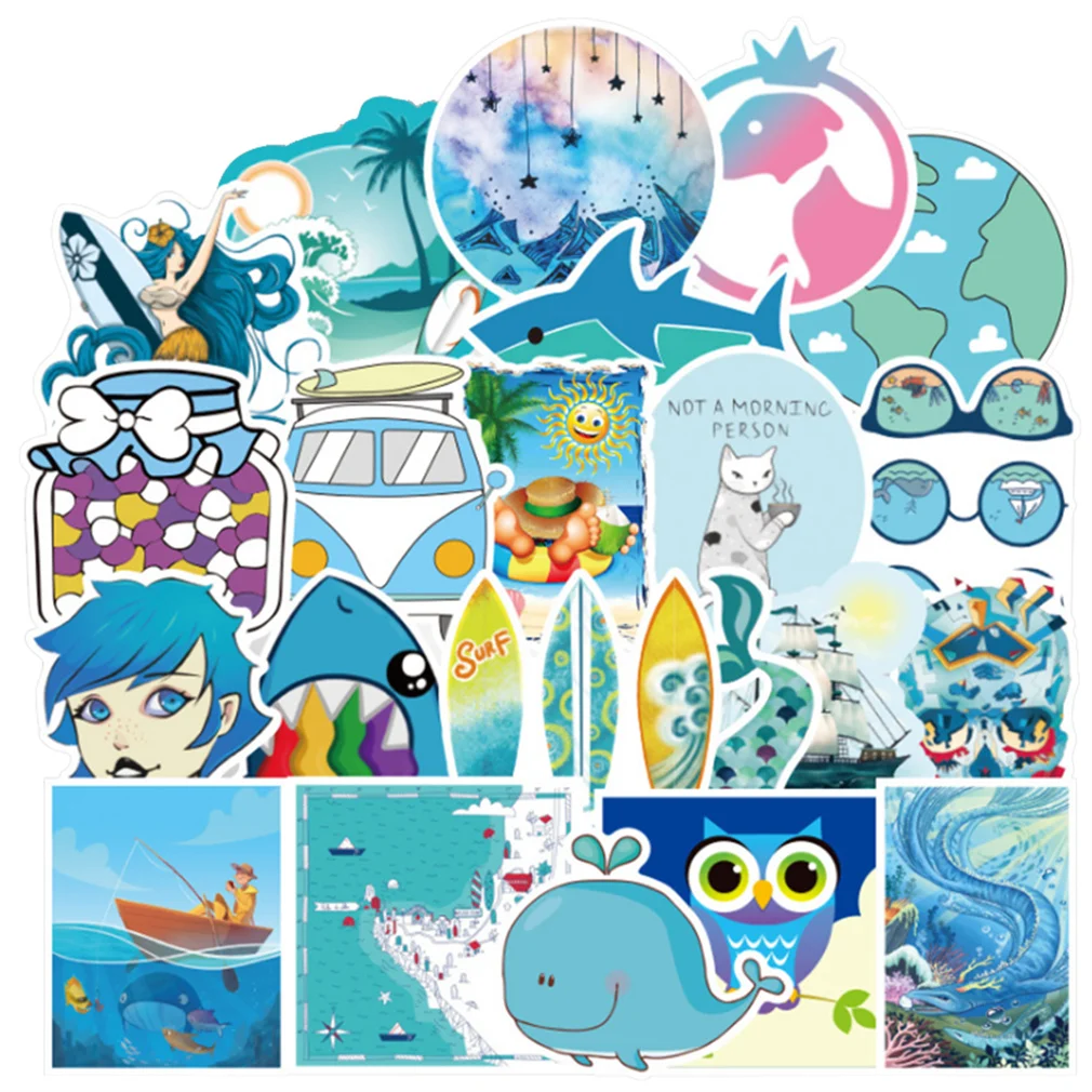 

10/30/50 PCS Cartoon Blue Small Fresh Trolley Case Cute Waterproof Graffiti Guitar Skateboard Toy Decoration Sticker Wholesale