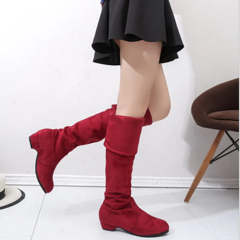 

Winter Boots Suede Flocking Mid-Calf Snow Boots Female Warm Fur Plush Botas Mujer Ladies Martins Sock Boots