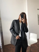 suit leather dress womens leather 2021 new handsome medium and long sleeved suit coat loose and thin sheep skin fashion