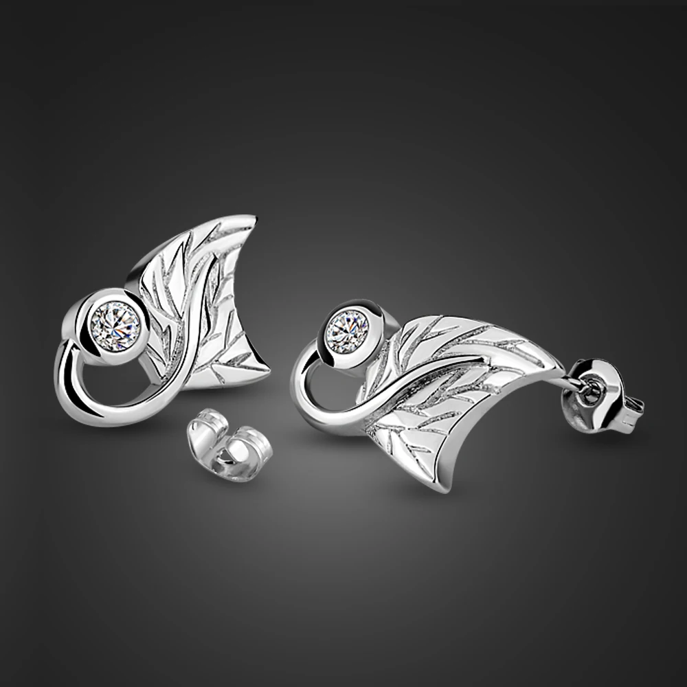 

New Fashion Leaf Stud Earrings 100% 925 Sterling Silver Elegant Women Charm Earrings Prevent Allergies Jewelry Gift