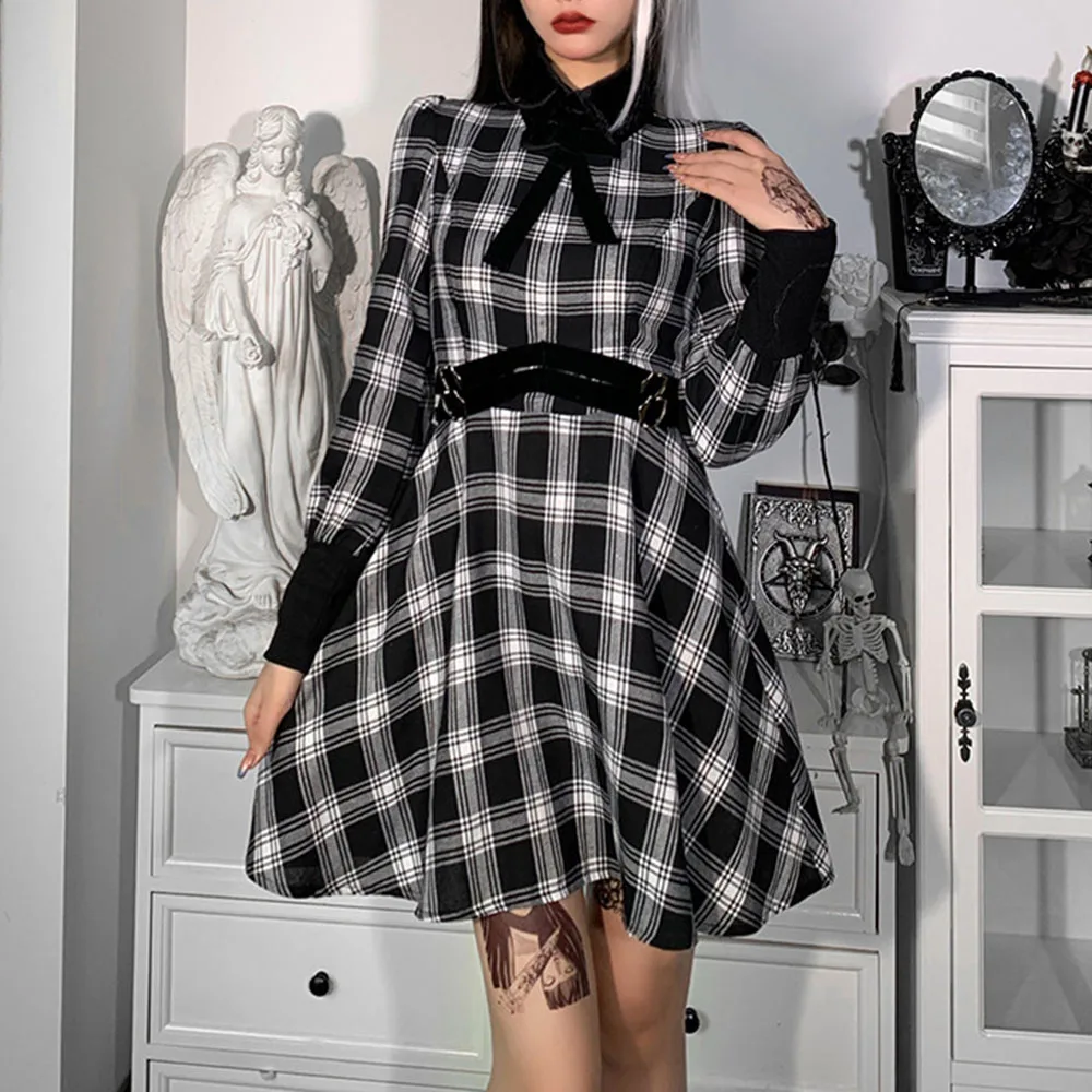 

Женское платье с отложным воротником, длинным рукавом и высокой талией