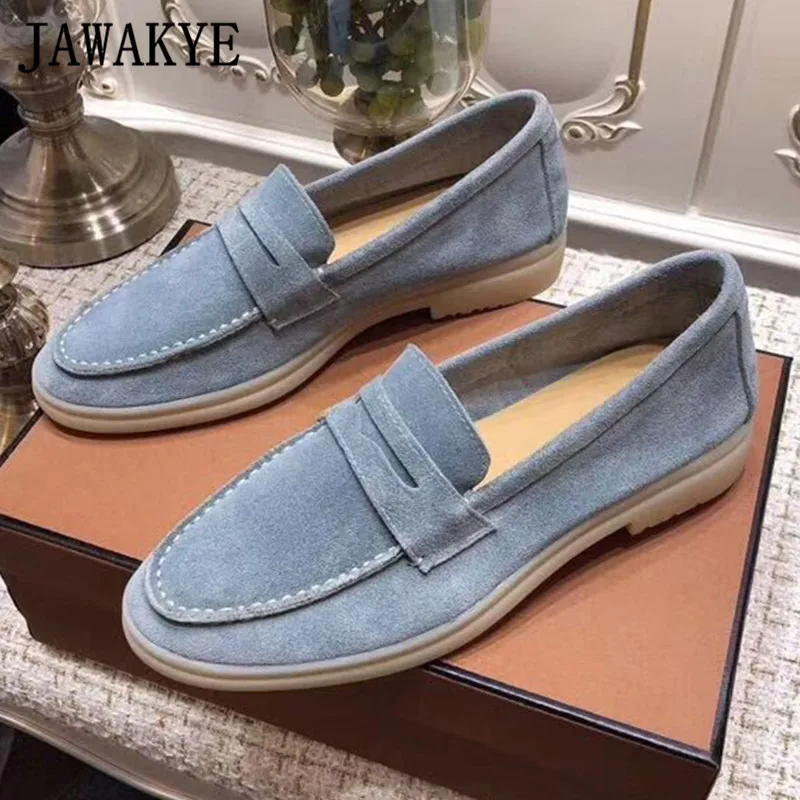 Женские удобные туфли на плоской подошве телесного цвета с круглым носком