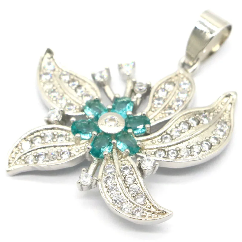 Яркий серебряный кулон 34x30 мм в форме цветка аквамарин родолит гранат циркон для