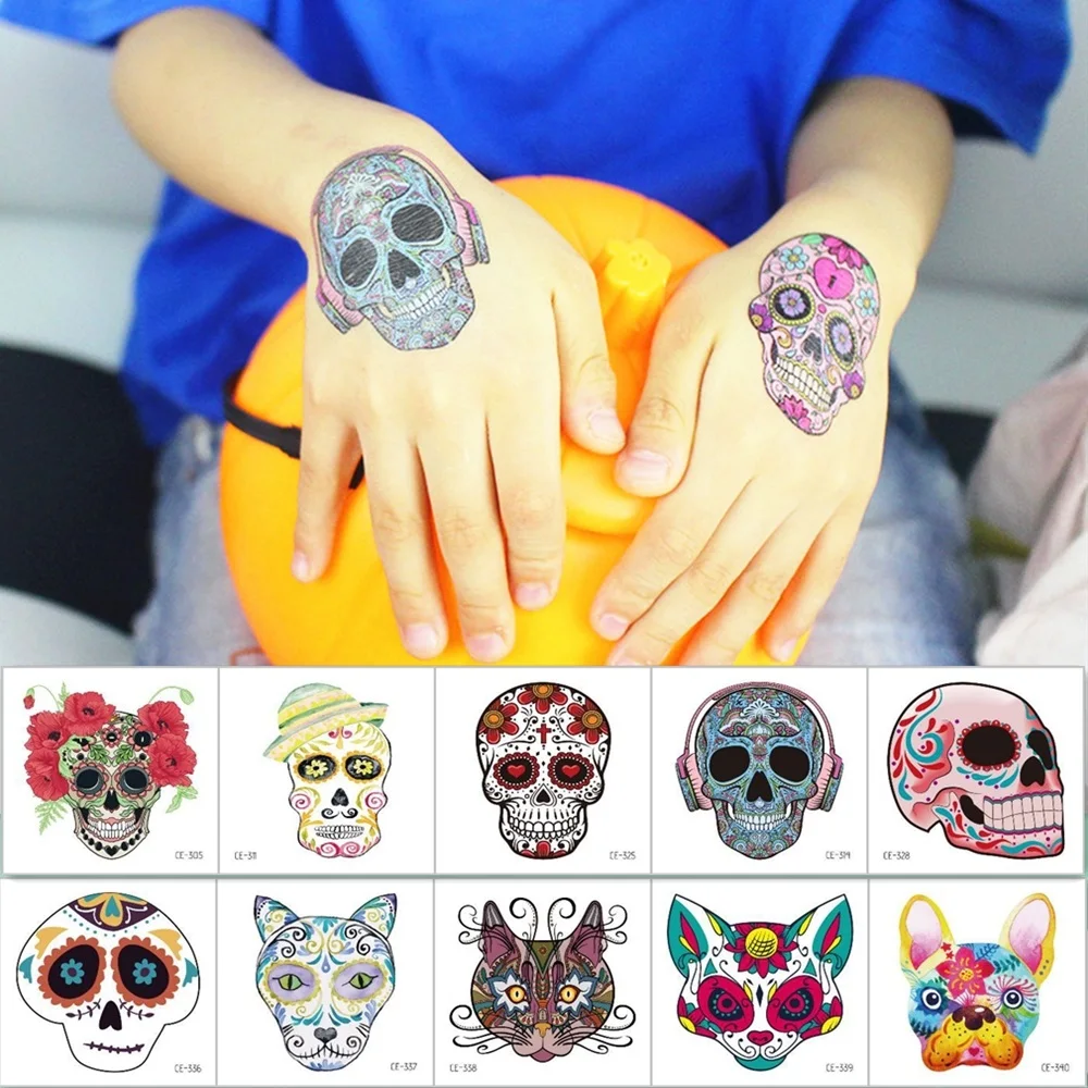 

20pcs/Set Skull Tattoo Stickers No Repeat Waterproof Temporary Colorful Body Art Disposable tatouage temporaire