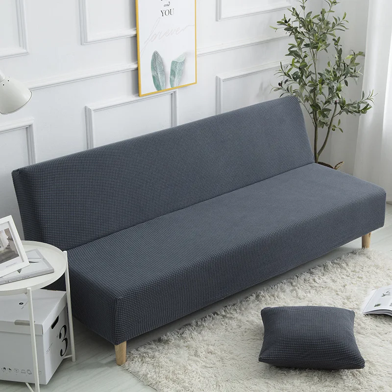 

Polar Fleece Fabric Armless Sofa Bed Cover Solid Color Without Armrest Big Elastic Folding Furniture Decoration Bench Covers