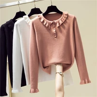 sueter mujer invierno 2019 long butterfly sleeve sweater women button ruffles knitted sweater winter fall pullovers pull femme