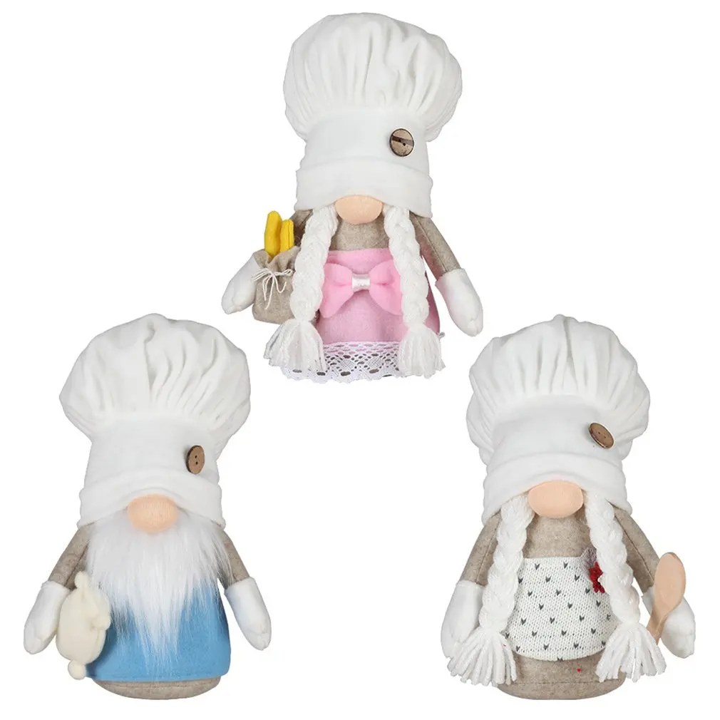 

White Chef Hat Rudolph Doll Home Window Faceless Gnome Decoration Doll Environmentally-friendly Materials