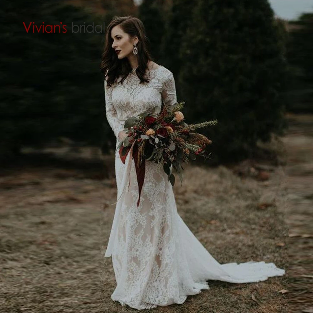 Vivian's Bridal богемное винтажное кружевное свадебное платье 2019 элегантное Иллюзия