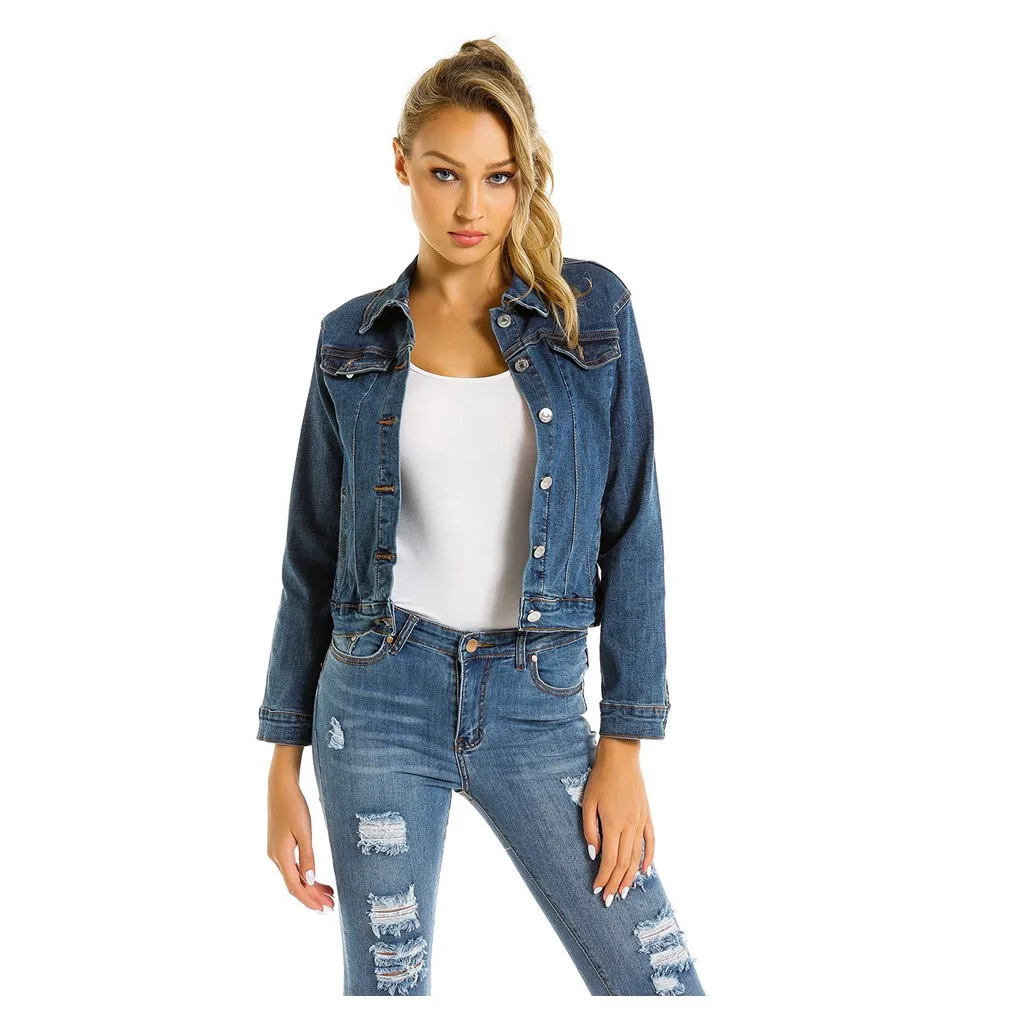 Женская куртка модная женская повседневная короткая Облегающая джинсовая с