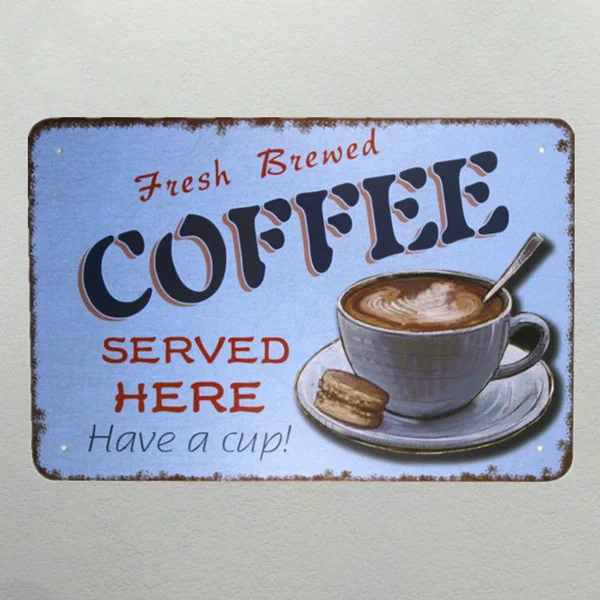 

Coffee Served Here Metal Sign Retro Man Cave Wall Vintage Metal Craft Decor