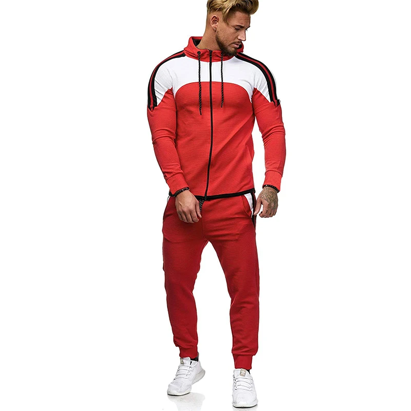 

Free Shipping Patchwork Sportswear Set Brand Men Tracksuit Hooded Sweatshirt Pants 2 Pieces Set 2020 Spring Autumn Men's
