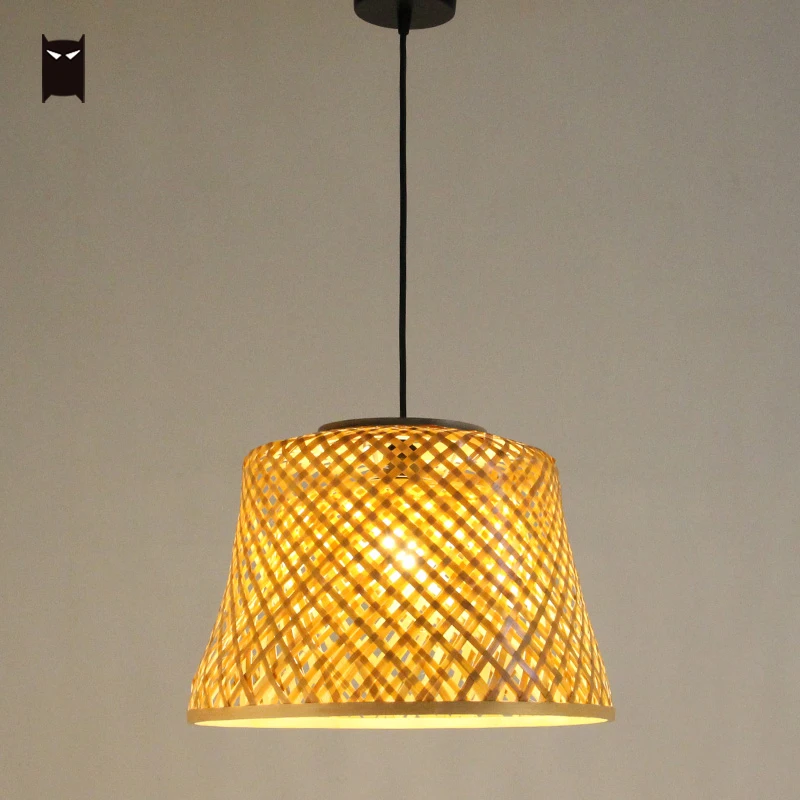 Подвесной светильник из бамбука и плетеного ротанга круглая винтажная лампа для