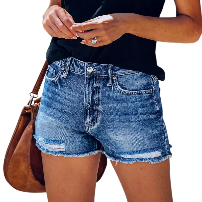 

DIFIUPA Womens Shorts Butt-Lifting Denim Shorts High Stretch Ripped Fringes Mid-waist Booty Jeans with Pockets Cozy Jeans Short