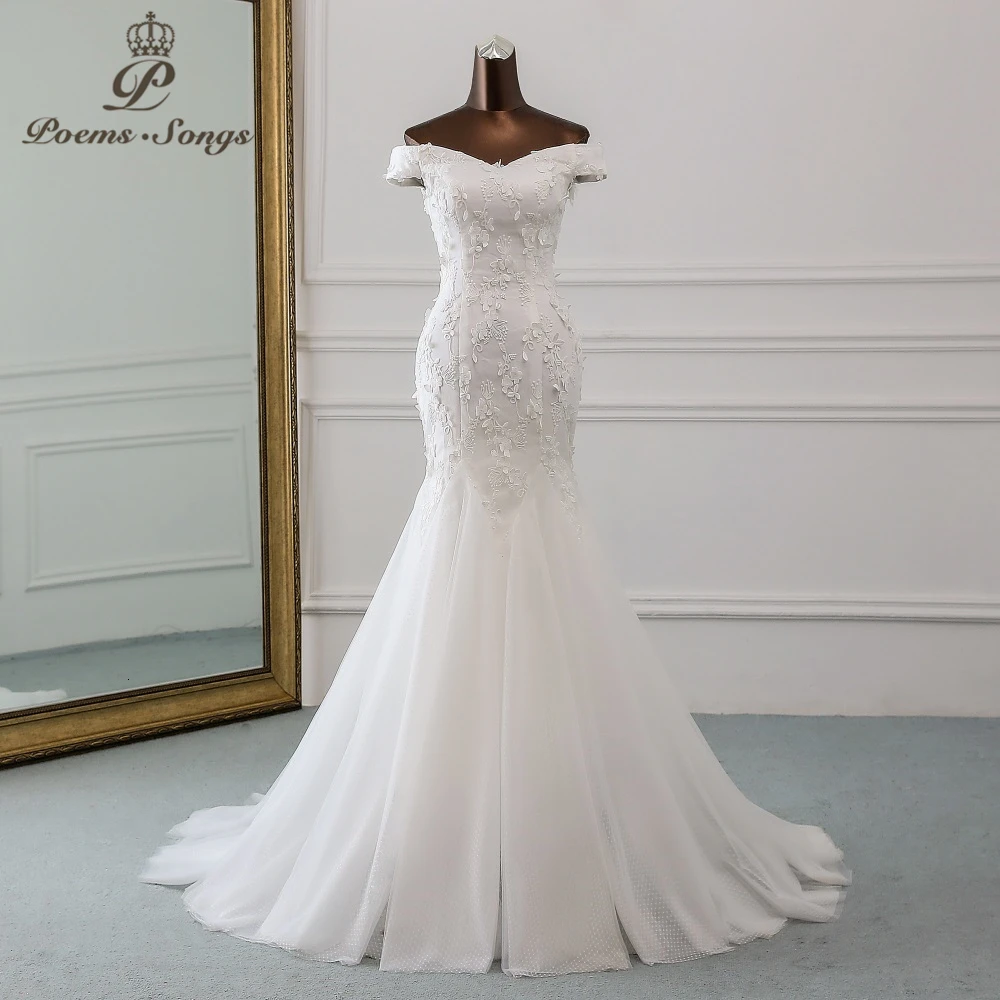 PoemsSongs Стиль Красивые трехмерные цветы кружева свадебное платье Vestido de noiva Русалка платье robe mariage