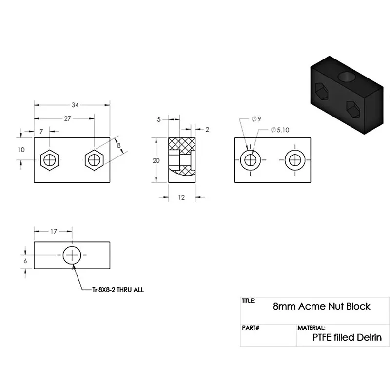 Openbuilds 8 мм Acme анти люфт Гайка Блок T8 винт Винт свинец 2 4 1 шт. CNC гравировальный