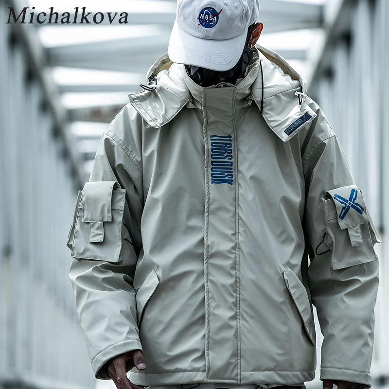 Michalkova из искусственной кожи парка с капюшоном куртка Techwear хип-хоп мягкие куртки
