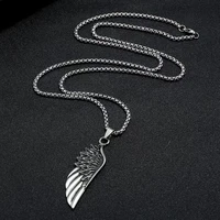 hot fashion feather men pendant necklace punk vintage stainless steel box chain necklace for men jewelry gift