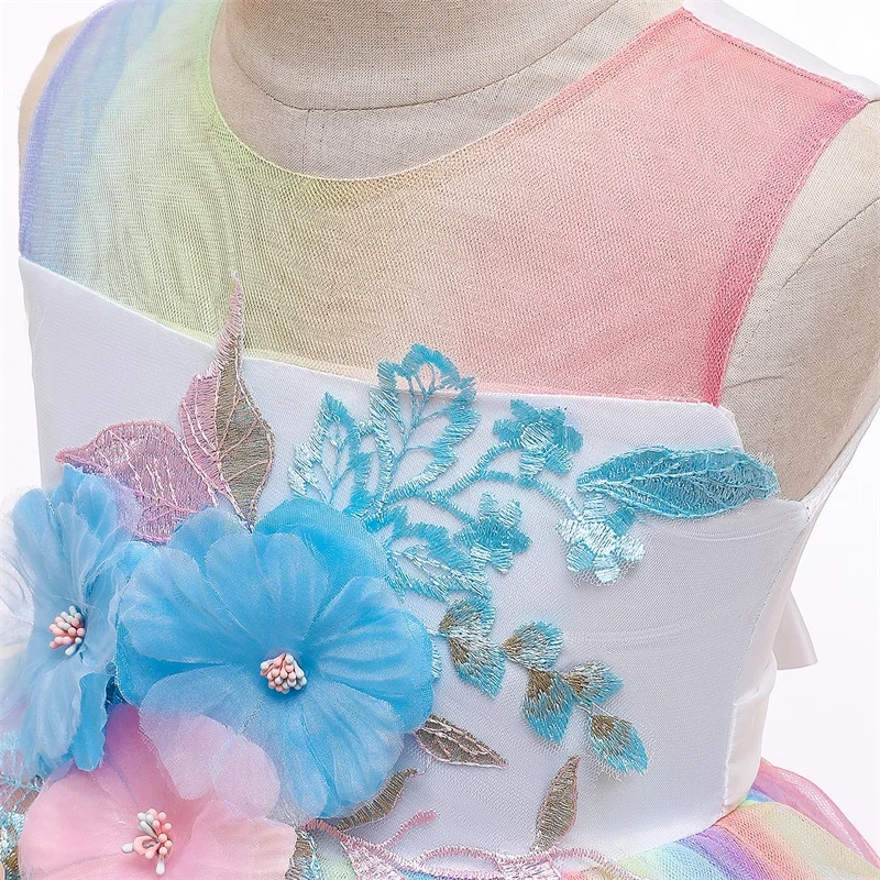 Unicorn Party Fluffy Girl Tiered Floral Tutu Dress Halloween Rainbow Costume Princess Toddler Girls Backless Cartoon | Детская одежда и