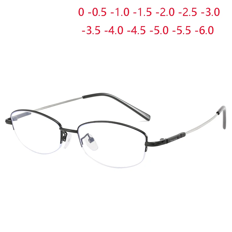 

Half Frame Memory Metal Oval Myopia Spectacles For Elegant Lady Resin Lens Shortsighted Prescription Glasses 0 -0.5 -1.0 To -6.0