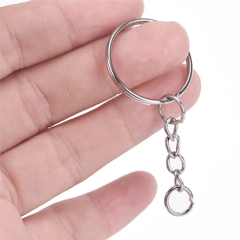 

50pcs/lot Dia 25mm Polished Keyring Keychain Split Ring With Short Chain Key Rings For Women Men DIY Key Chains Accessories