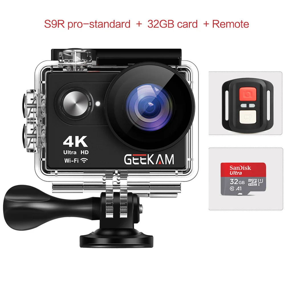 GEEKAM S9Rpro Экшн-камера Ultra HD 4K 30fps 16MP WiFi 2," Подводный Водонепроницаемый шлем видеокамера s Спортивная камера - Цвет: GK-S9RproB-M